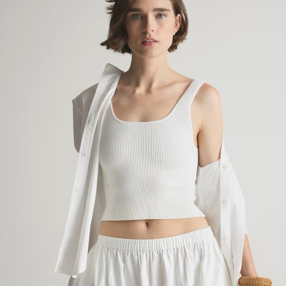 Quince White Ribbed Tank Top sz S